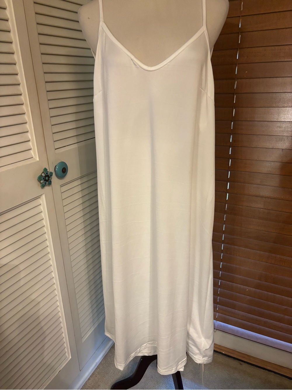 Bohemian Tiered Maxi Dress with Belt - White and Blue with Red Accents - Picture 6 of 9